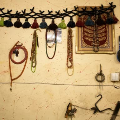 Handmade jewellery displayed in a silversmith’s workshop