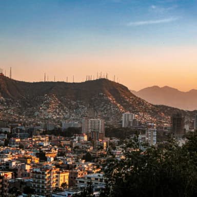 Kabul’s mountain skyline at sunset