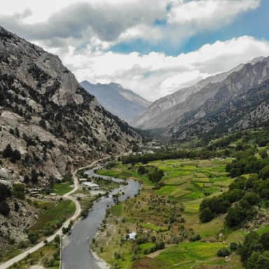 A river winds through the Parun valley in Nuristan